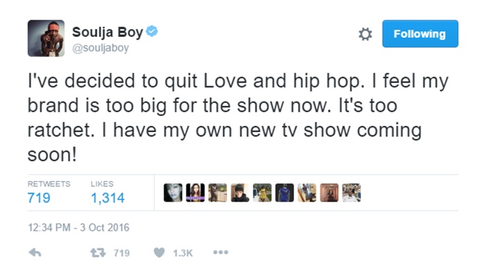 Soulja Boy Calls LHHH Ratchet + Quits